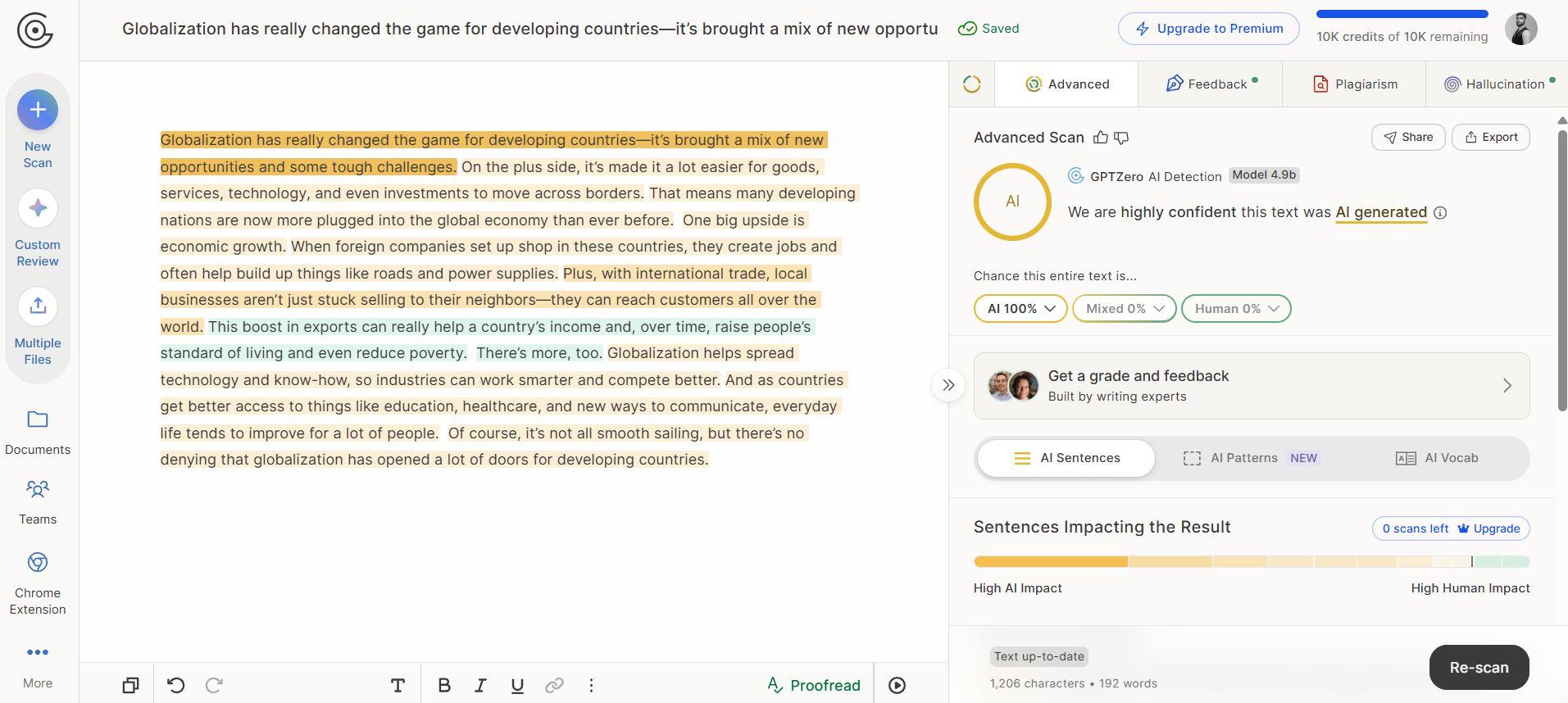 GPTZero correctly detected the Simplified AI humanized text as 100%.