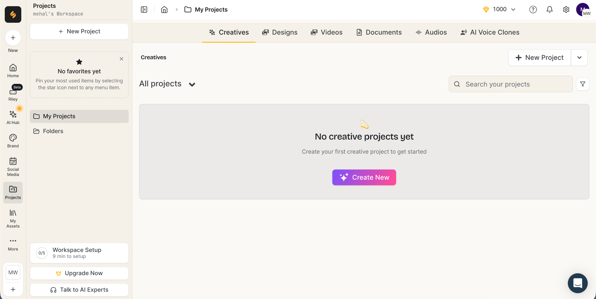 Project and workflow tools dashboard in Simplified AI.