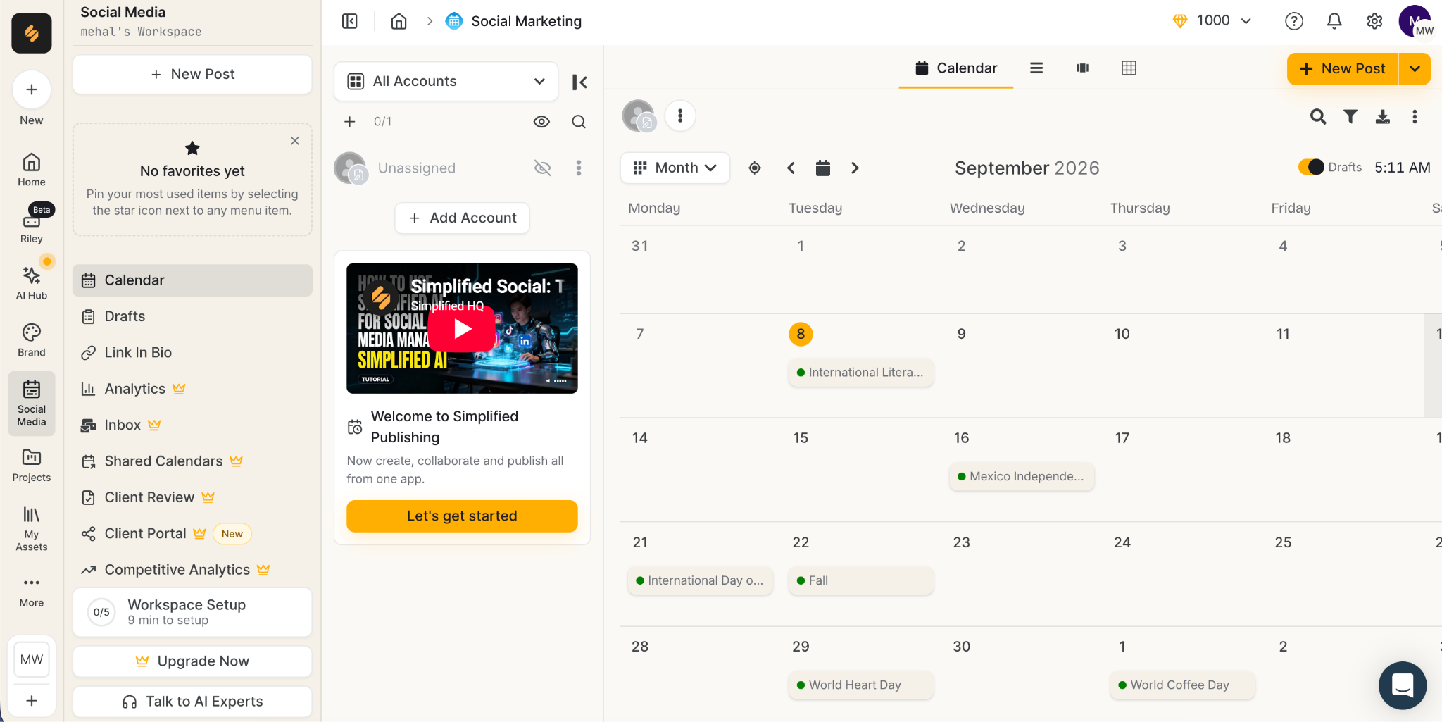 Simplified’s comprehensive social media hub where you plan, schedule, publish, and analyze the reach.