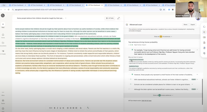 Screenshot from GPTZero educator office hours session on new AI detection tools