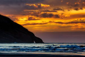 Fiery skies at Wharariki Beach