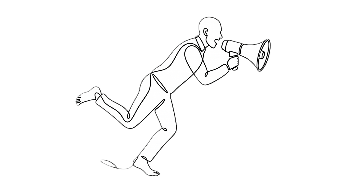 A man speaking into a bullhorn