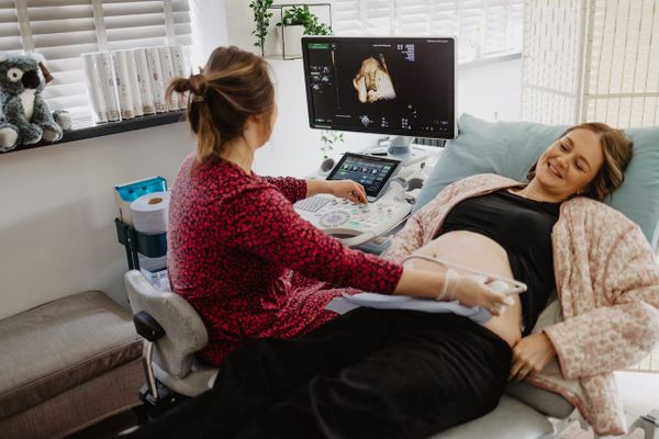 A parent having a 4d baby scan in Barnstaple at Sneak-A-Peek Ultrasound.