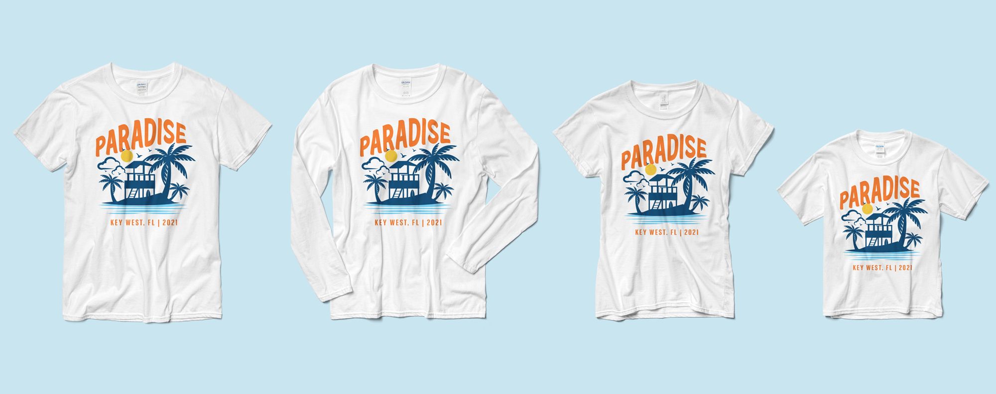 Flatlay of the Gildan Softstyle T-Shirt and its accompanying styles.