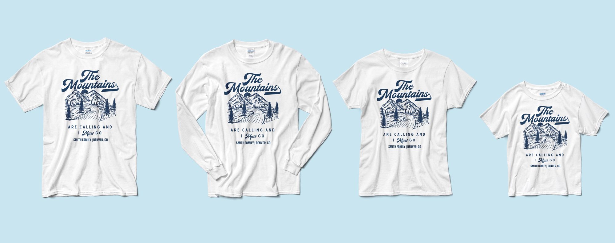 Flatlay of the Gildan Ultra Cotton Tee and its accompanying styles.