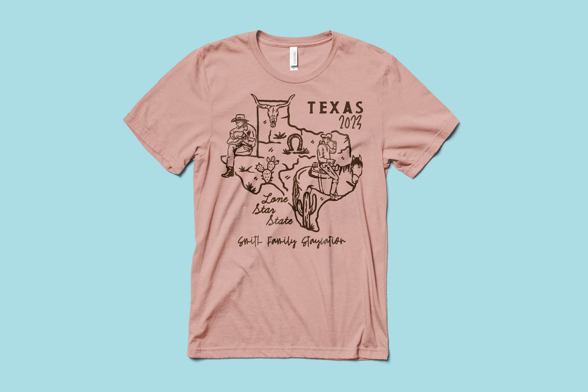 flatlay of a custom staycation t-shirt for the state of Texas.