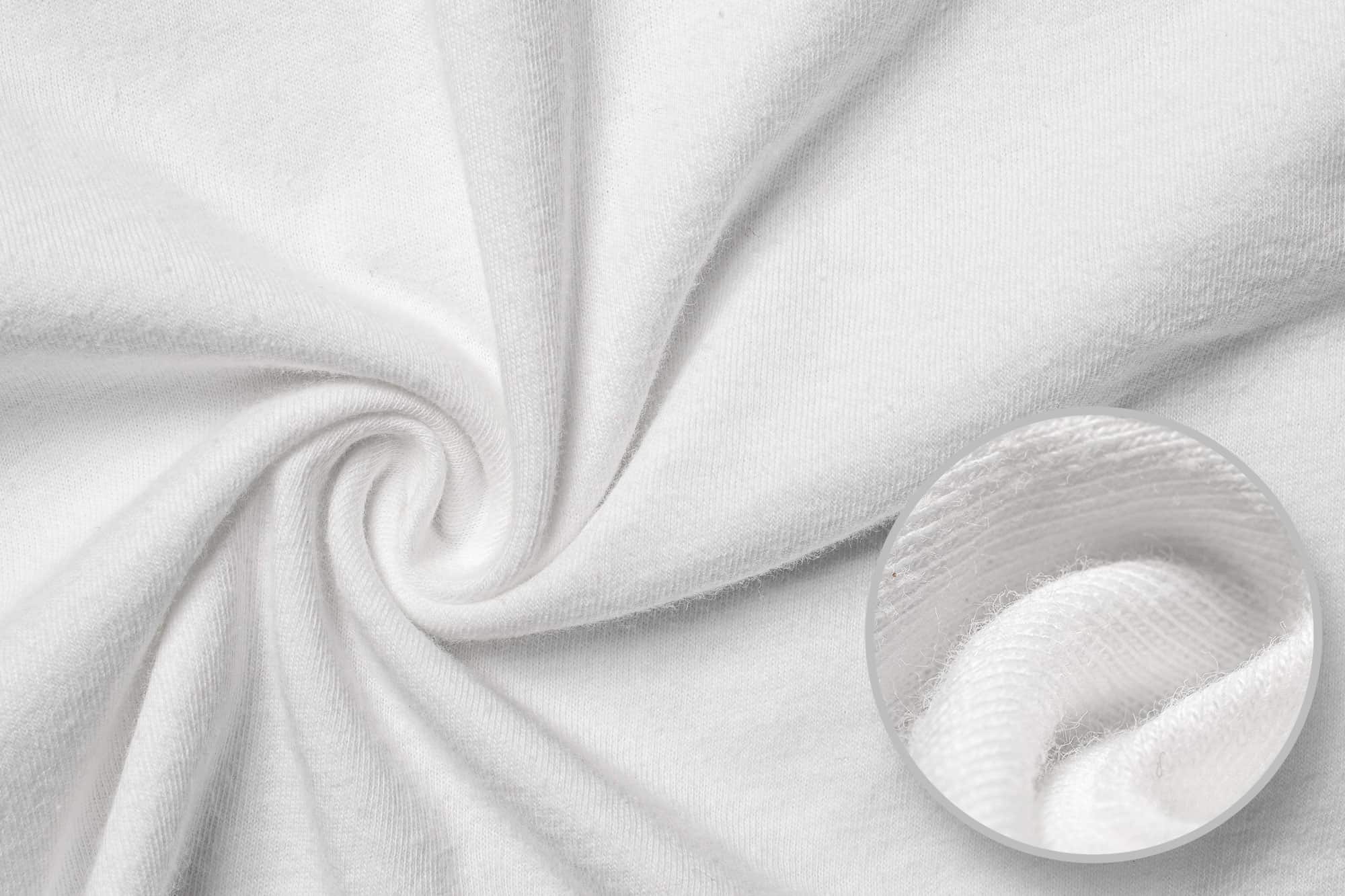 Super detailed closeup showing the fiber makeup of the fabric of a next level t-shirt.