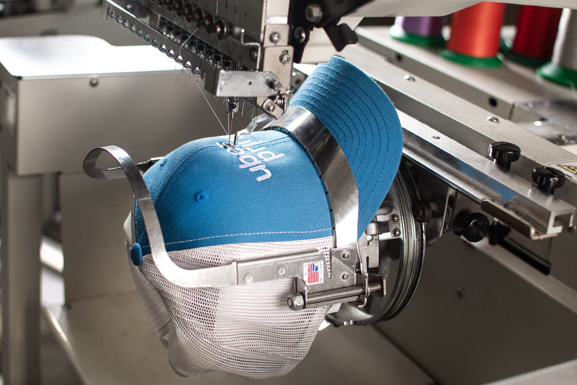 An example of a hat being embroidered.