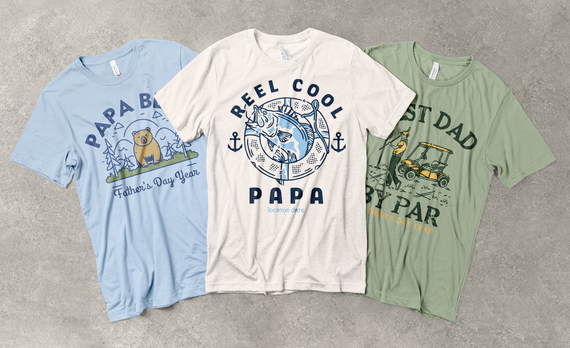 Flatlay of t-shirts with different customizable father's day templates