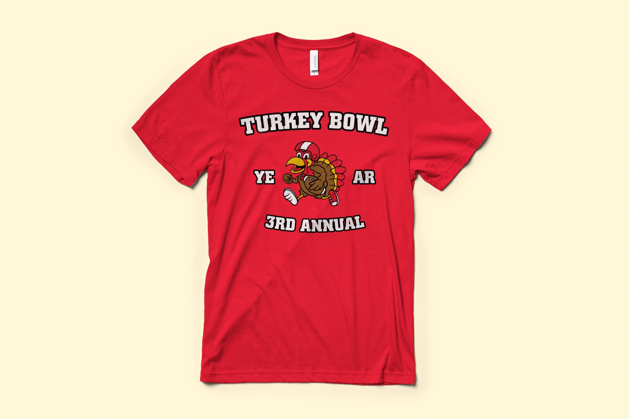 image of a shirt with a customizable turkey bowl event design.