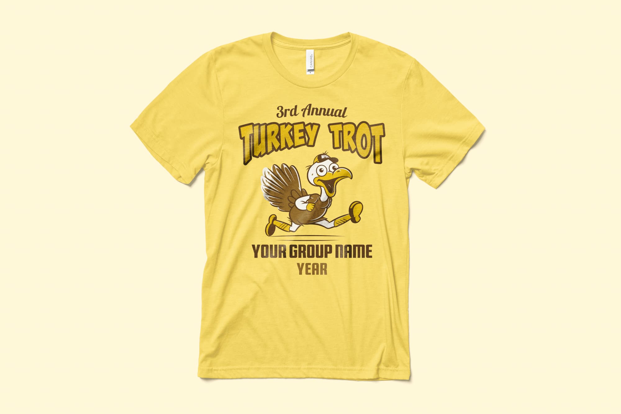 Image of a shirt with a customizable turkey trot event design.