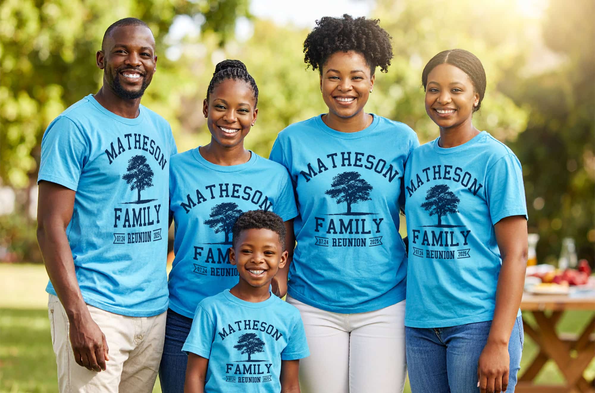 Image of a family wearing custom family reunion t-shirts