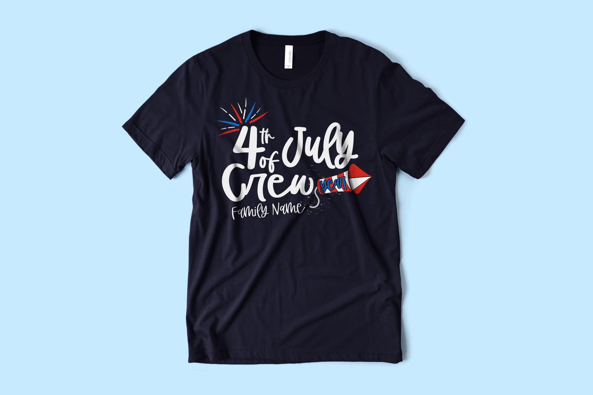 Flatlay image of a shirt with a 4th of July customizable shirt design.