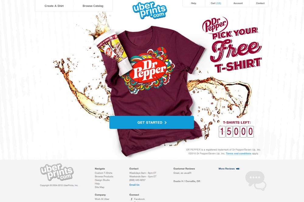 Image of he the website for the Dr Pepper X UberPrints Pick Your Pepper Campaign