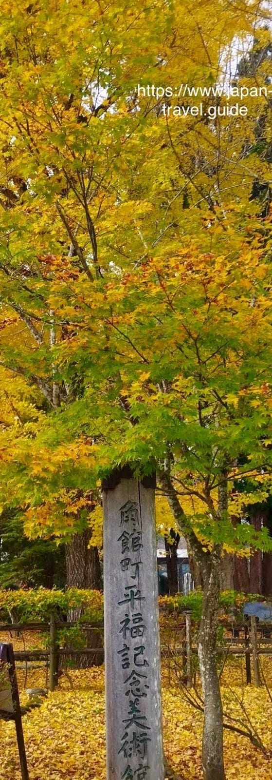 美术馆附近秋叶间的纪念石碑
