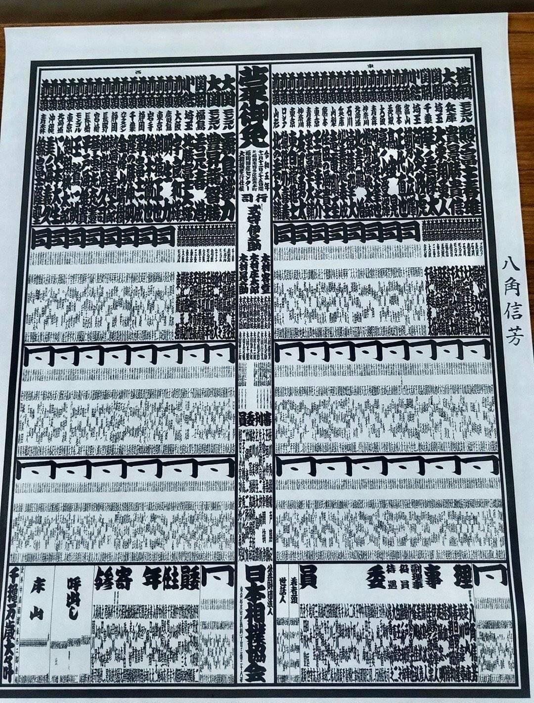 以相扑字书写的番付等级表