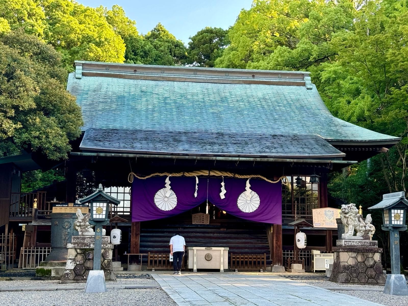宇都宫二荒山神社的社殿与紫色帷幔
