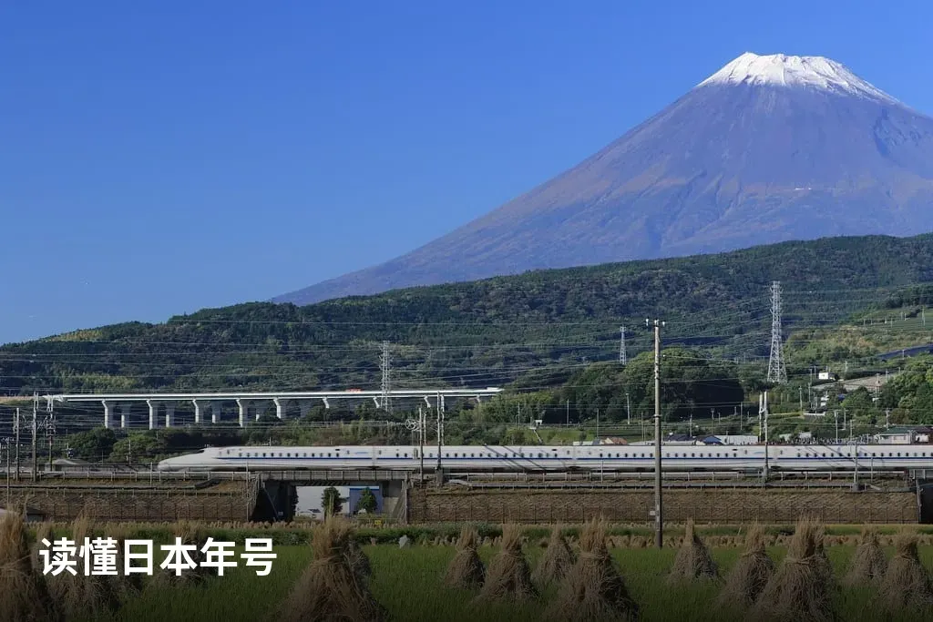 富士山与山麓的新干线及田园