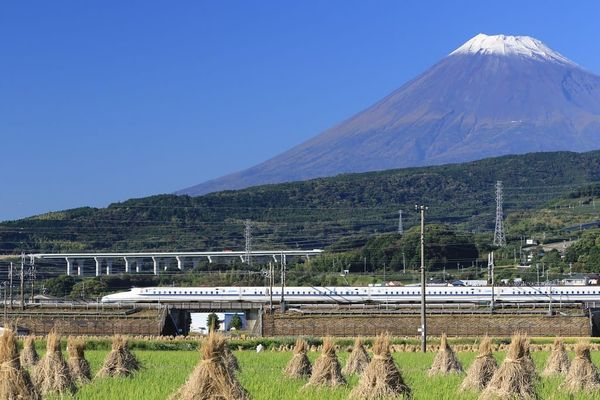 富士山麓的田园与驶过的新干线