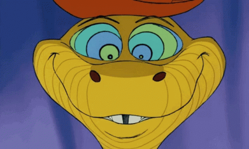 Close-up of Kaa the snake with hypnotic eye swirls