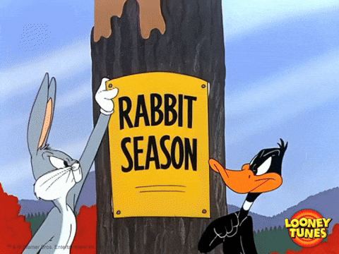 Bugs Bunny and Daffy Duck arguing about Rabbit Season vs Duck Season