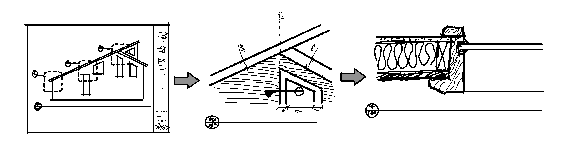 A hand drawn sketch of architectural documents