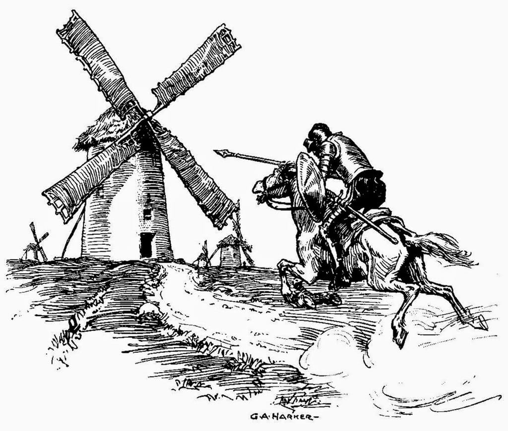 Don Quixote tilting at windmils. By G.A. Harker