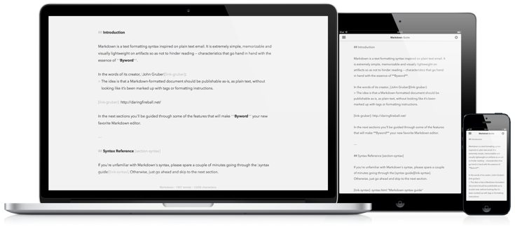 Byword writing app on MacBook, iPad, iPhone.