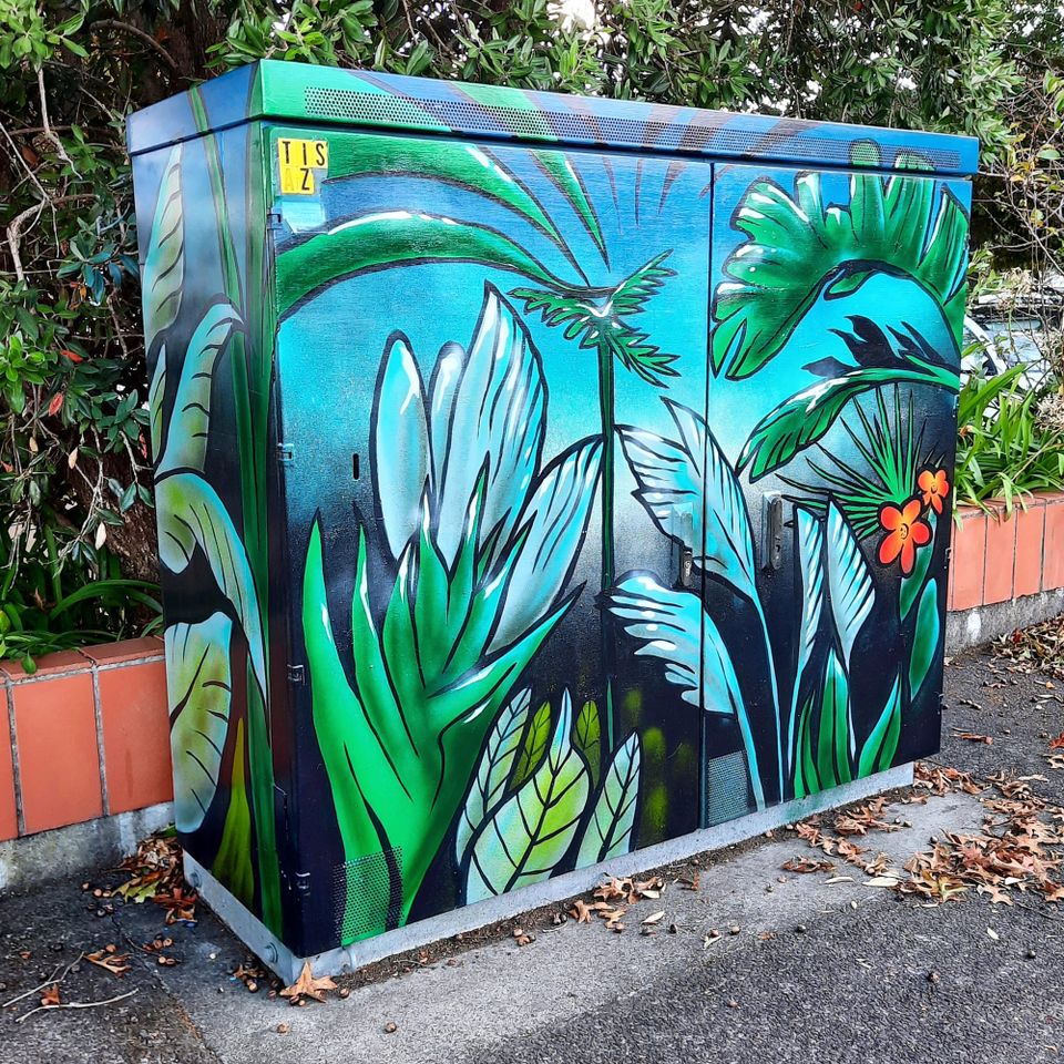 Brightly painted Chorus cabinet. 