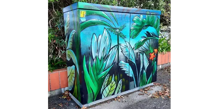 Brightly painted Chorus cabinet. 