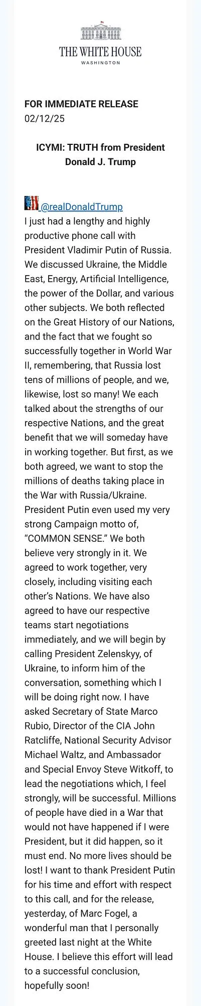 ICYMI: TRUTH from President Donald J. Trump