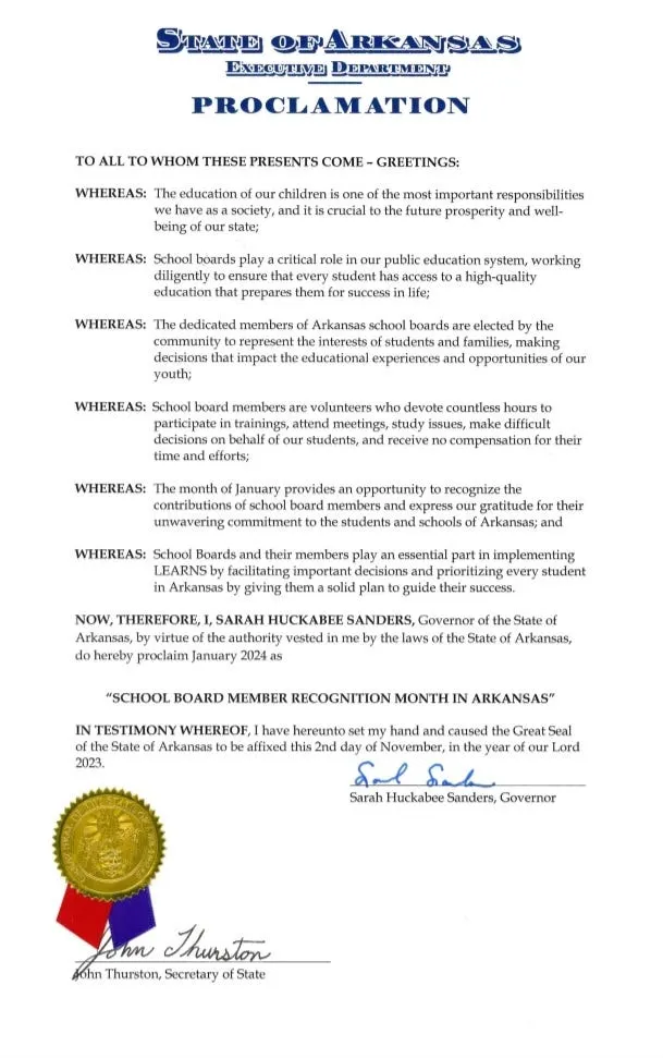 In Honor of School Board Recognition Month