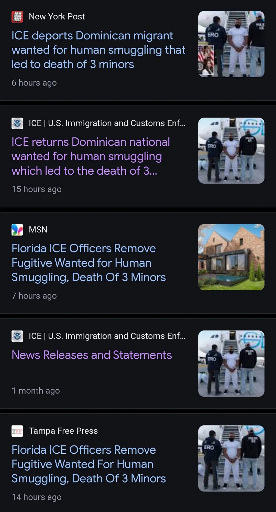 A Google news search shows the lack of U.S. Immigration and Customs Enforcement stories in media.