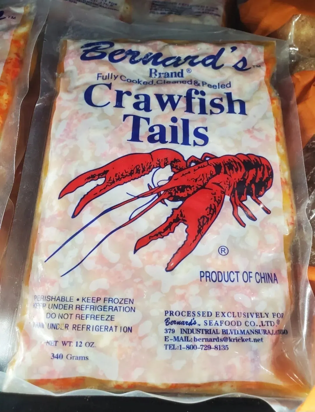 Crawfish tails, product of China 