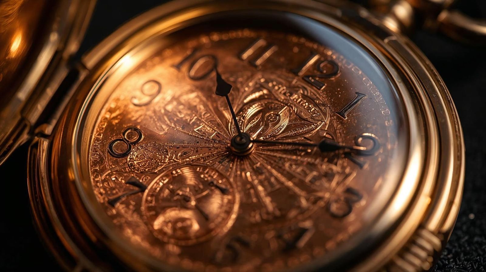 Macro image of a brass pocket watch featuring a penny as the watch face, symbolizing time, nostalgia, and the theme of escapism.