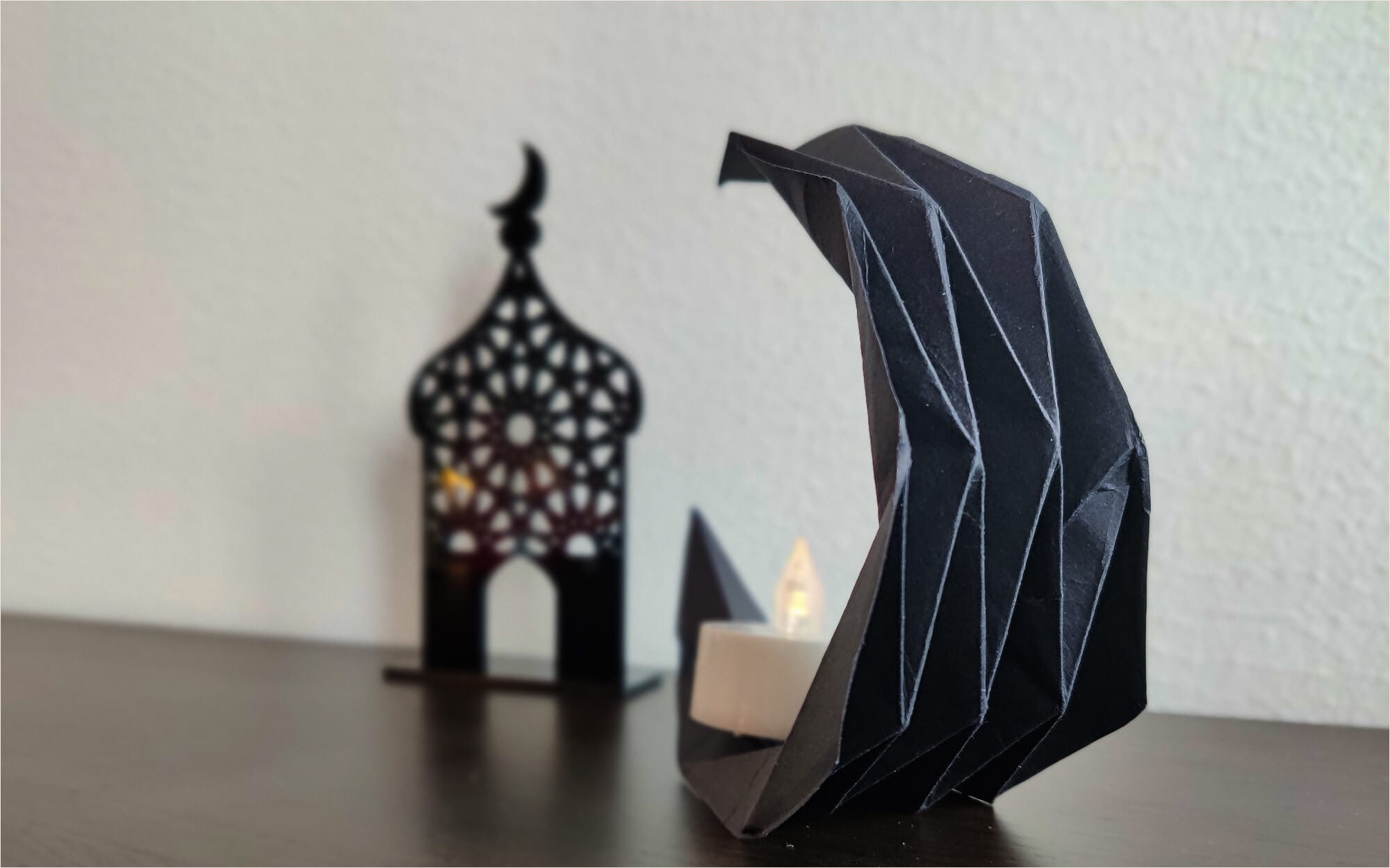 Origami DIY black paper crescent moon for Ramadan