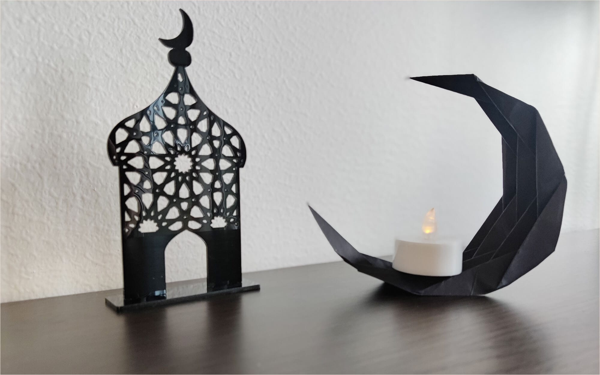 Origami DIY black paper crescent moon for Ramadan