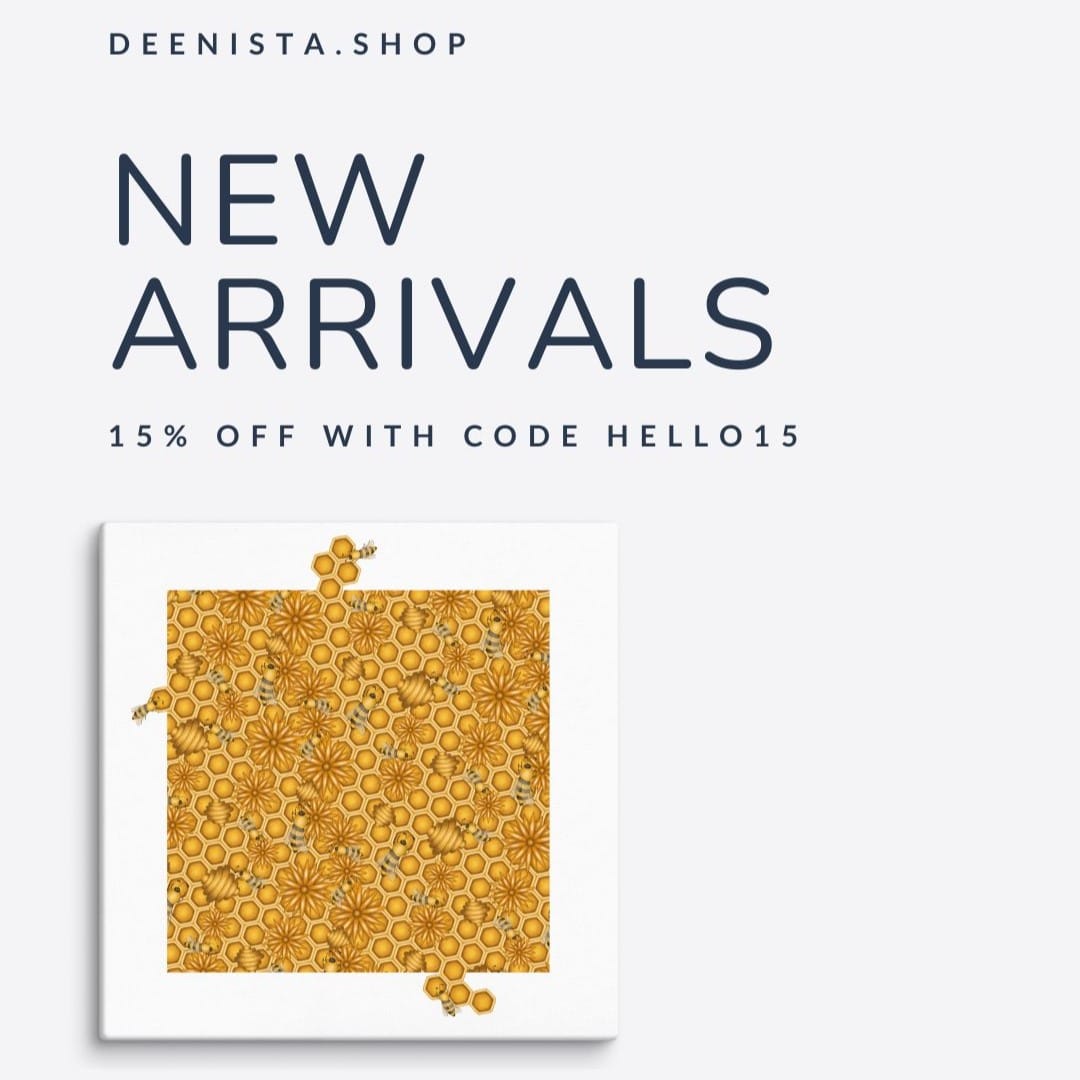 Golden honeycomb pattern as canvas art with stylised bees.