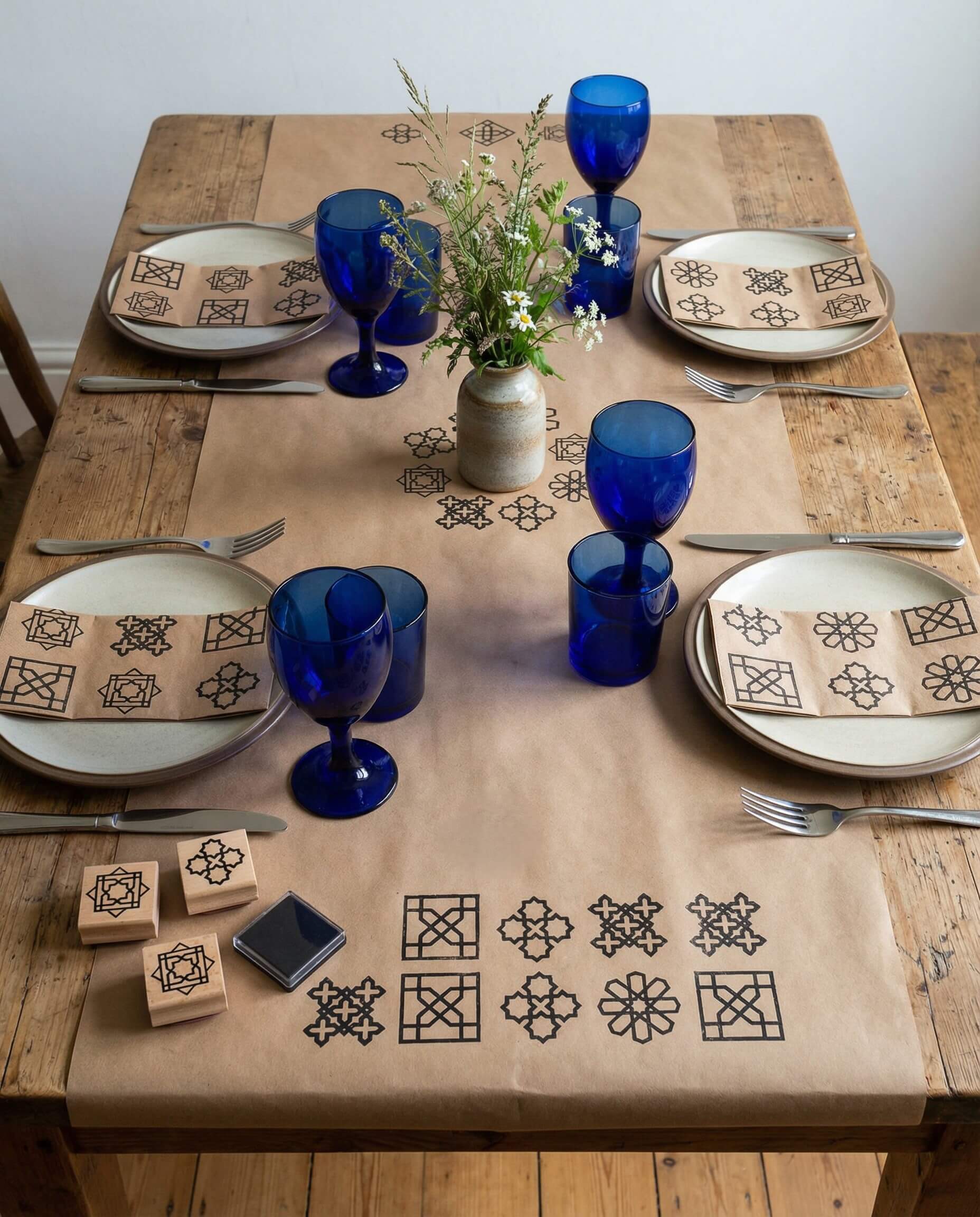 Islamic geometric stamp patterns used for handmade table décor and home art