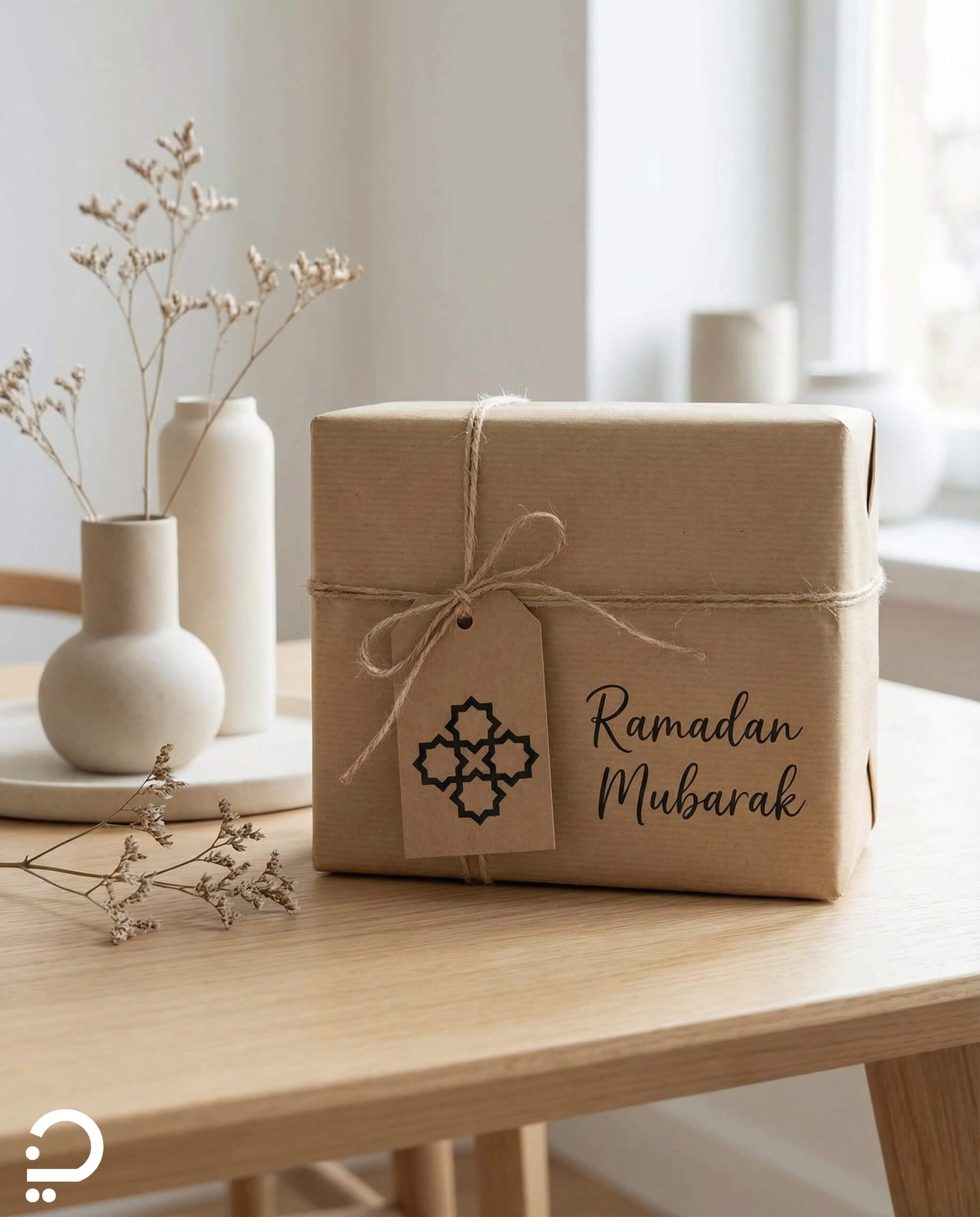 Gift wrap featuring a geometric stamped tag.