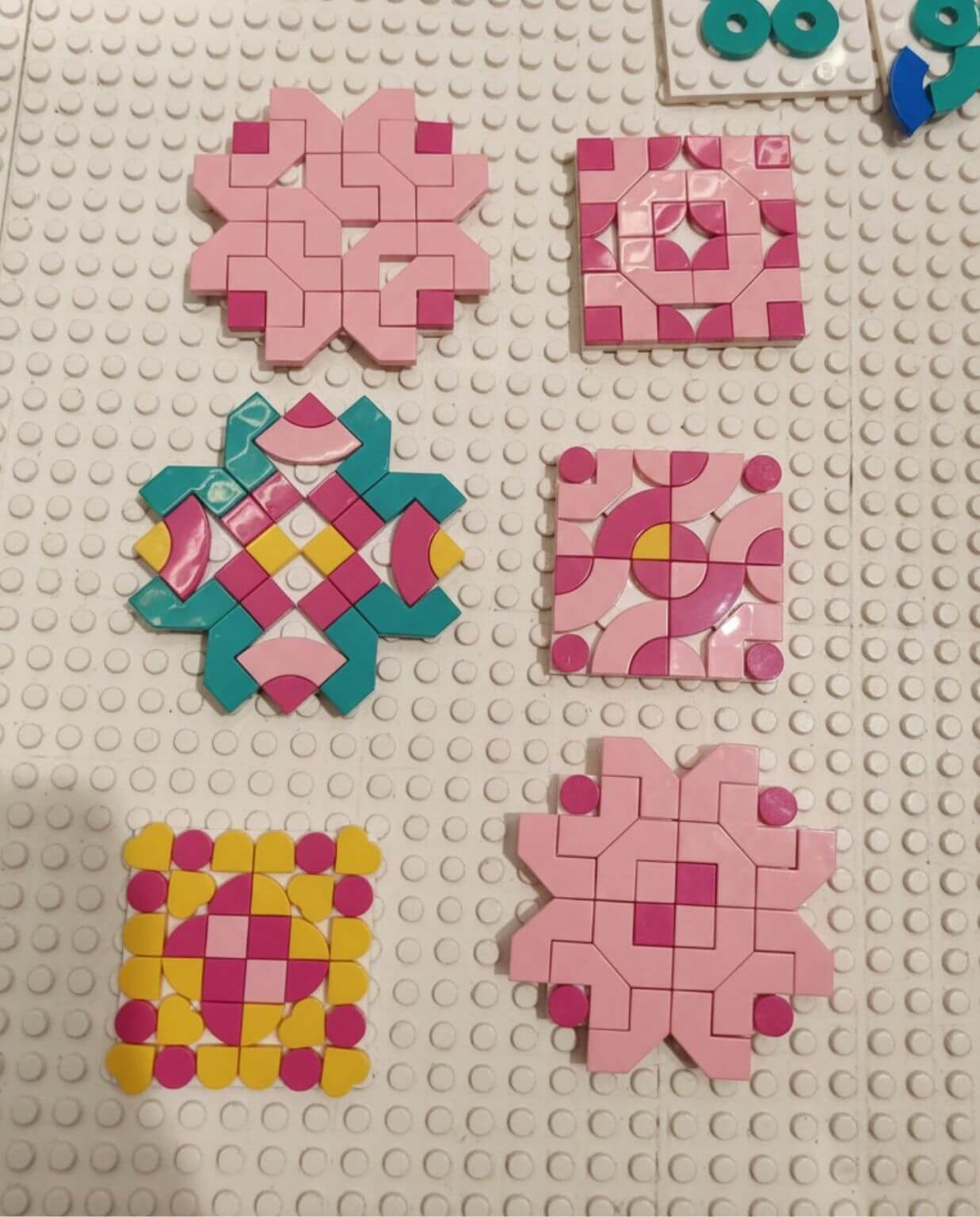 Colourful LEGO dots mosque tile patterns inspired by Islamic geometric art for kids