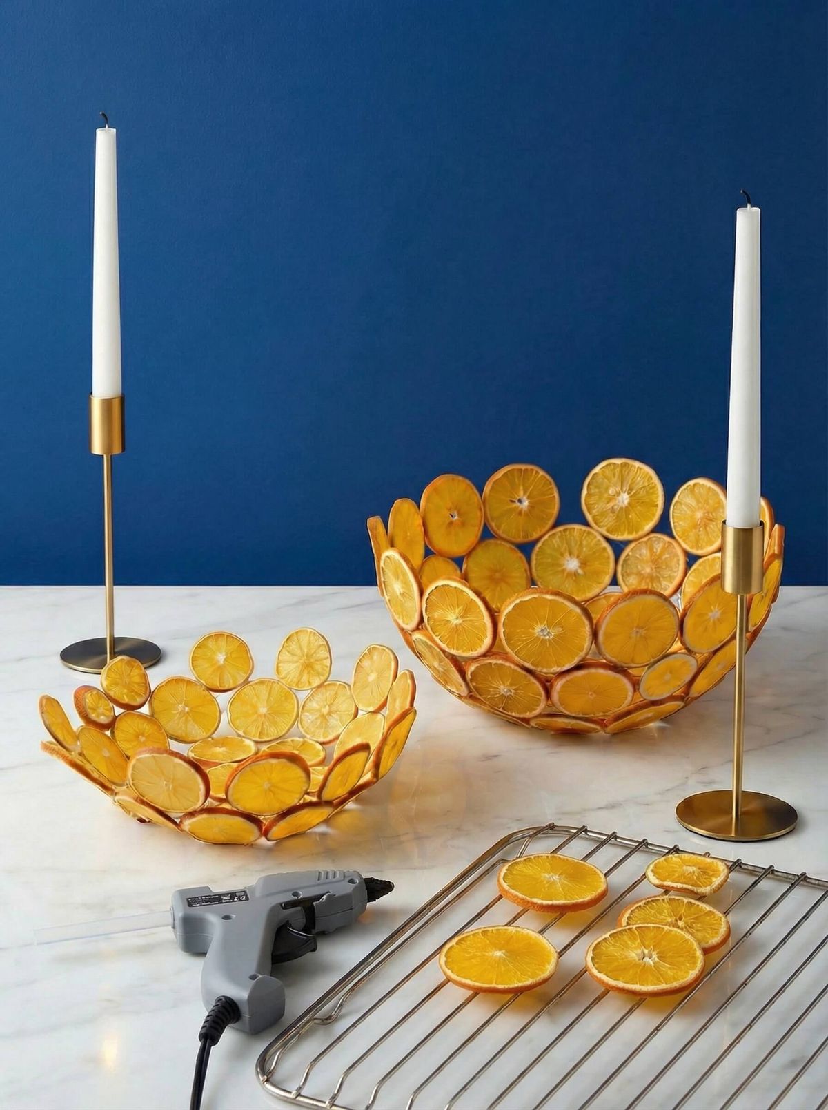 DIY orange slice bowl centerpiece using dried orange slices