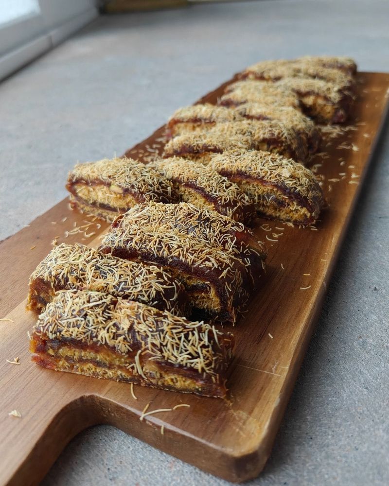 crunchy pistachio kataifi date rolls