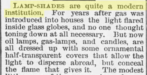 Newspaper clip: "Lamp-shades are quite a modern institution."