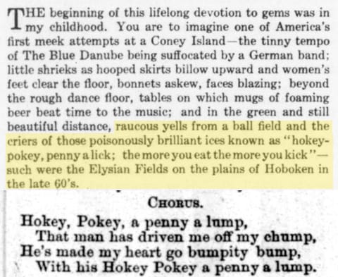 Clips: A writer remembering "hokey pokey" rhymes in Hoboken in 1860s, and a bawdy song from circa 1870