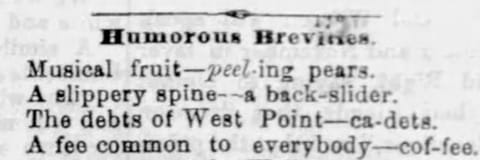 Newspaper clipping of a joke: Musical fruit--peeling pears.