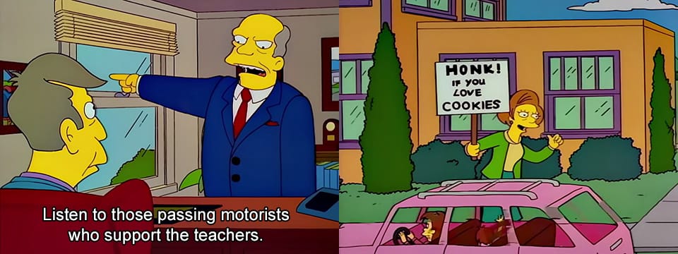 "Honk if you love cookies" joke from The Simpsons