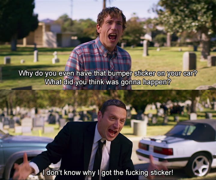 Tim Robinson arguing with Conner O'Malley about his "Honk if you're horny" bumper sticker.