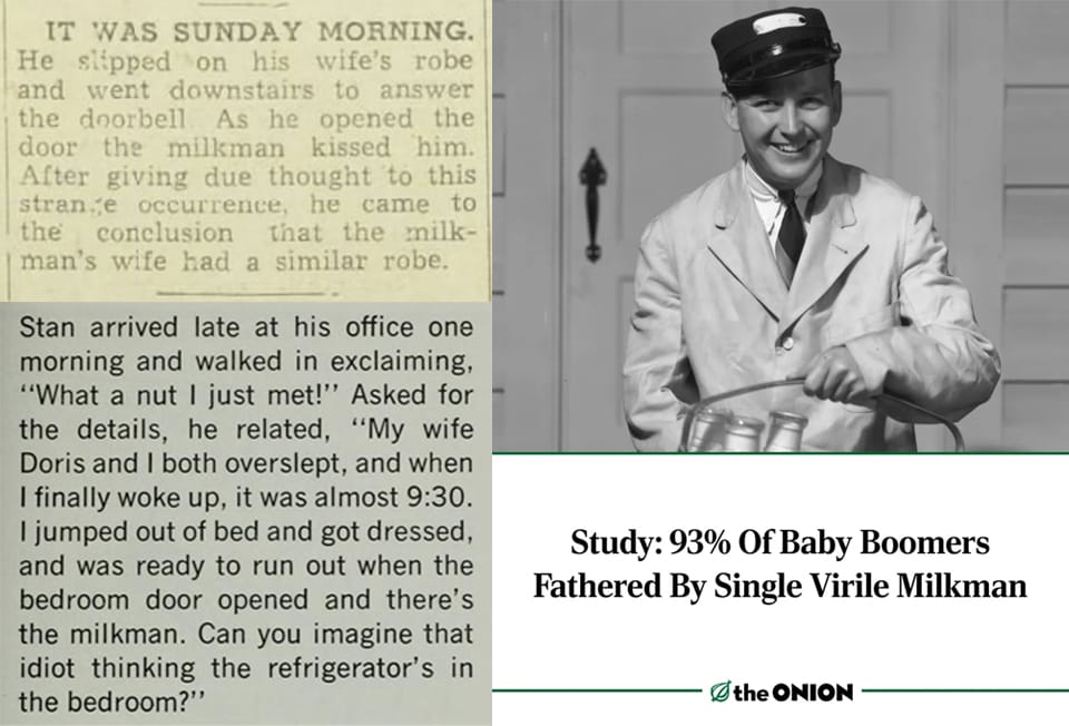 Three examples of cuckoldry-based milkman jokes.