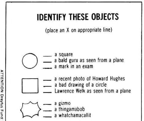 An activity titled "identify these objects." One object is a literal square identified as Lawrence Welk.